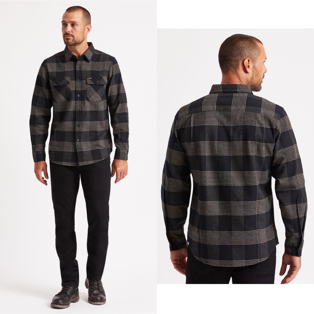 NWOT Brixton Bowery Long Sleeve Flannel Black/Steel Men’s Size‎ Small